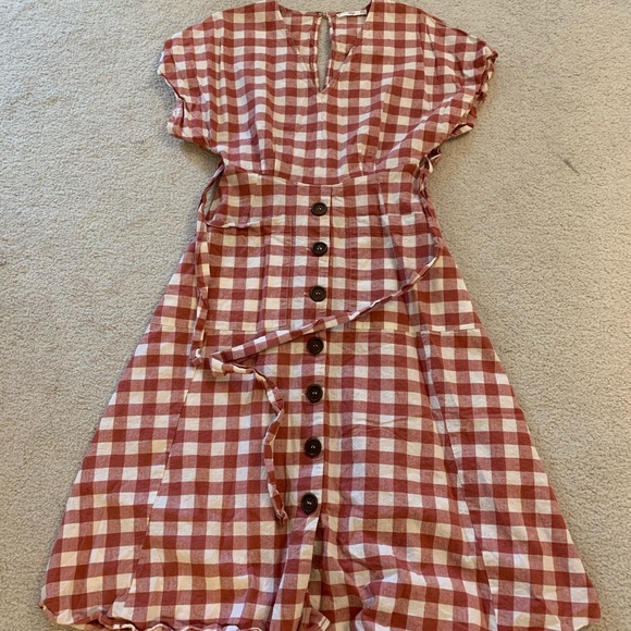 Mango pink and white plaid summer midi dress, S - Picture 3 of 8
